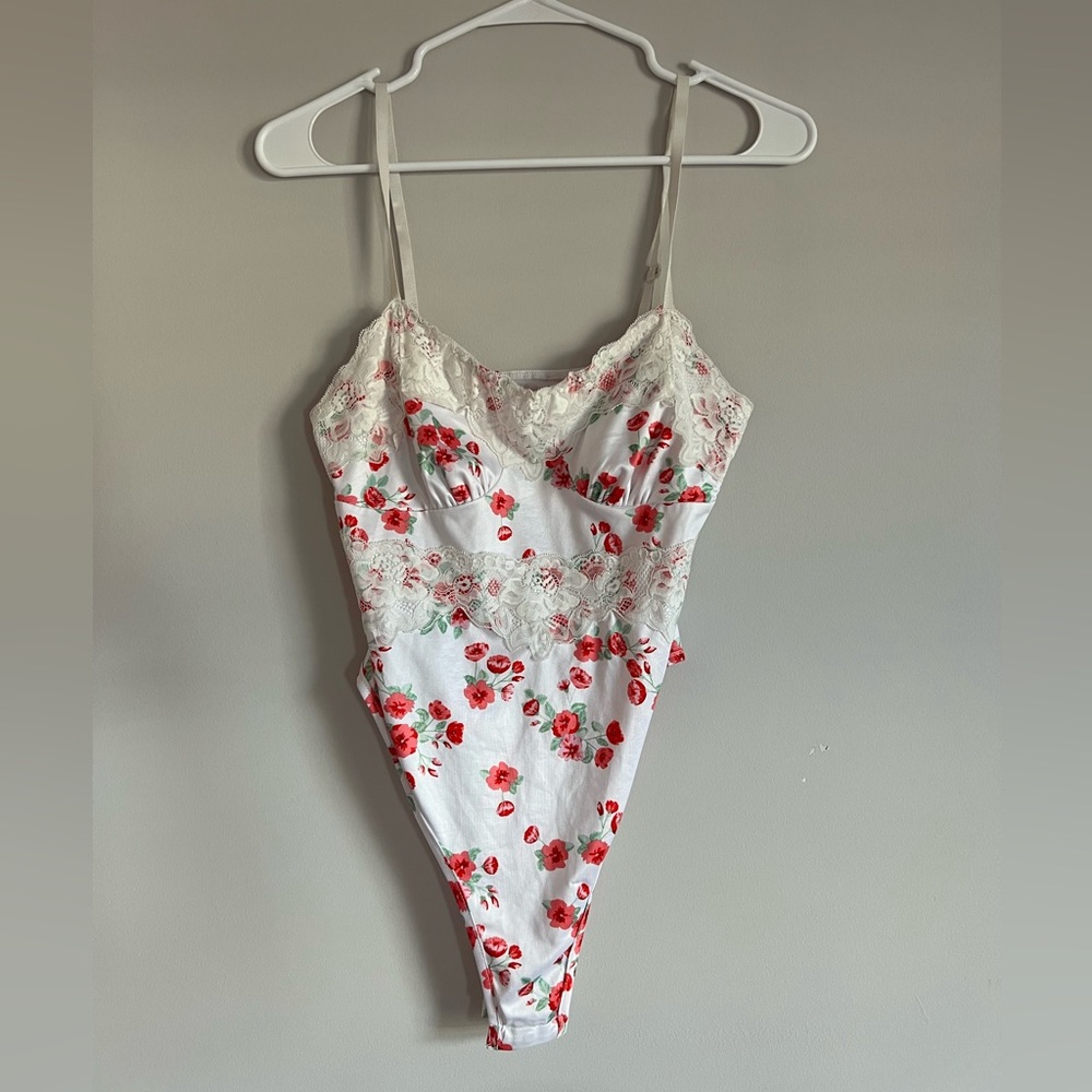 Shein Red & White Floral Bodysuit